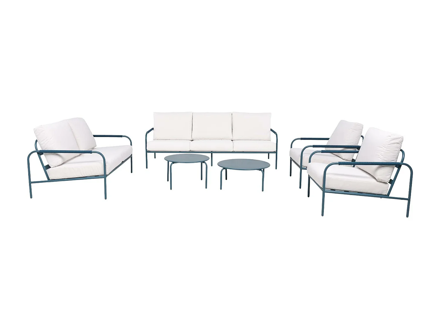 Salon de jardin LUANDA en acier. 7 places. bleu