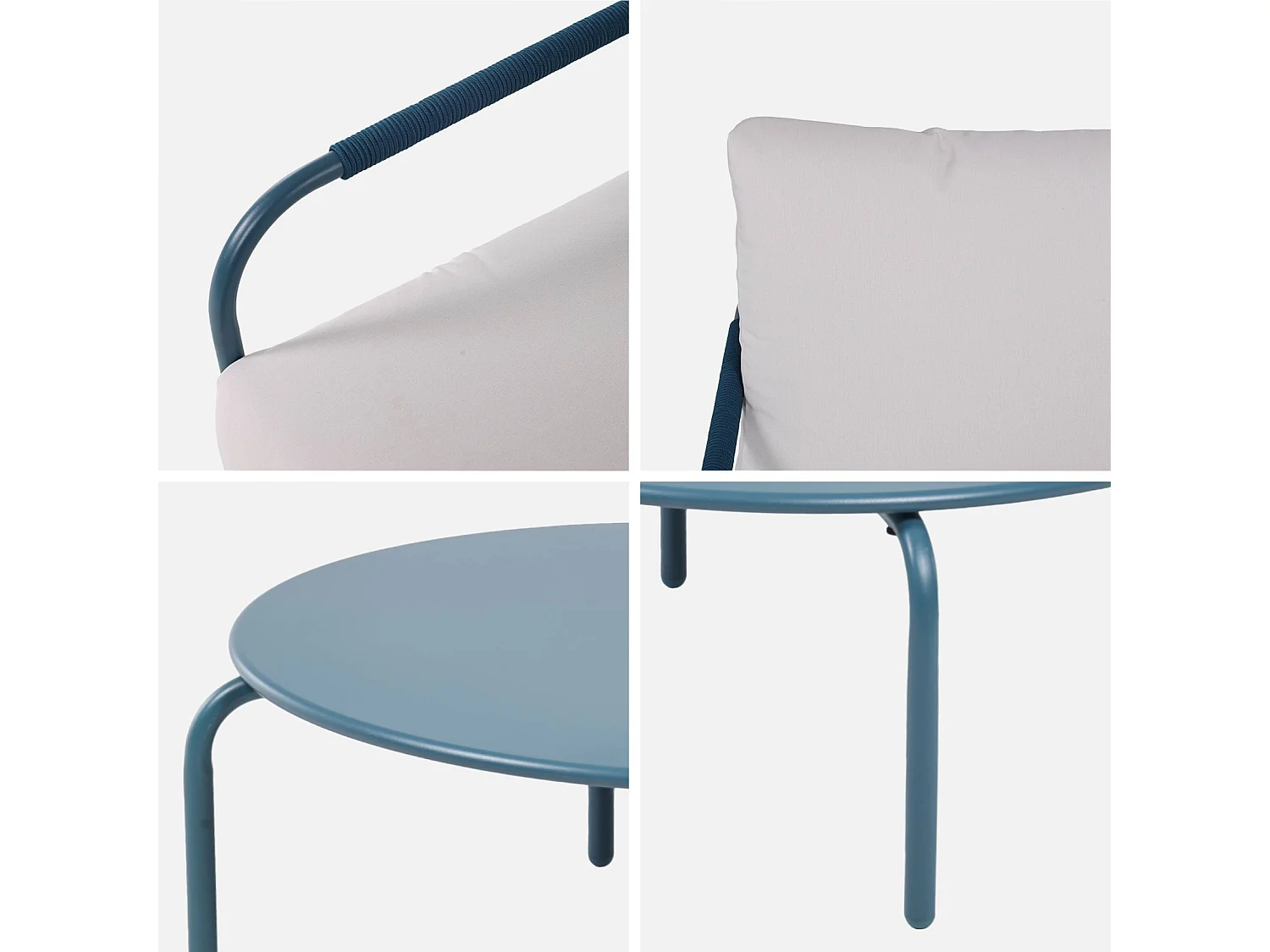 Salon de jardin LUANDA en acier. 7 places. bleu