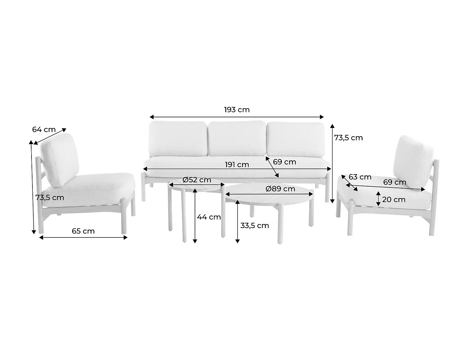 Set da giardino in legno di acacia, 5 posti, beige