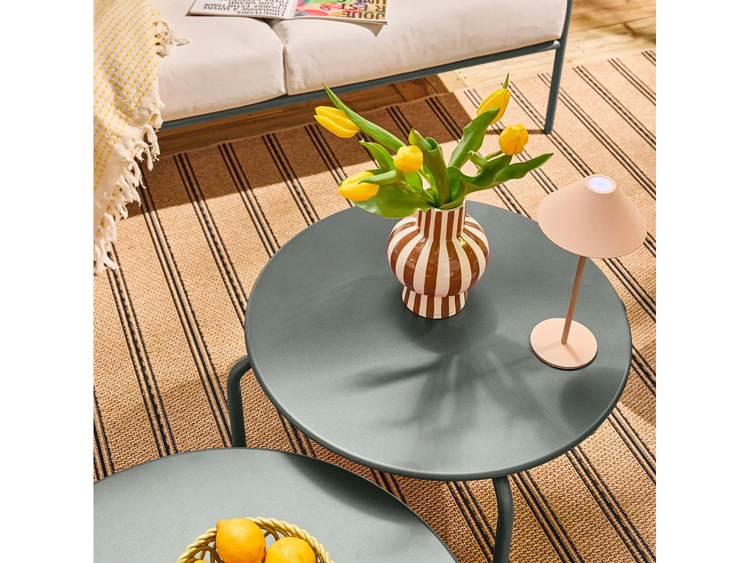 Set da giardino in acciaio, 7 persone, verde kaki