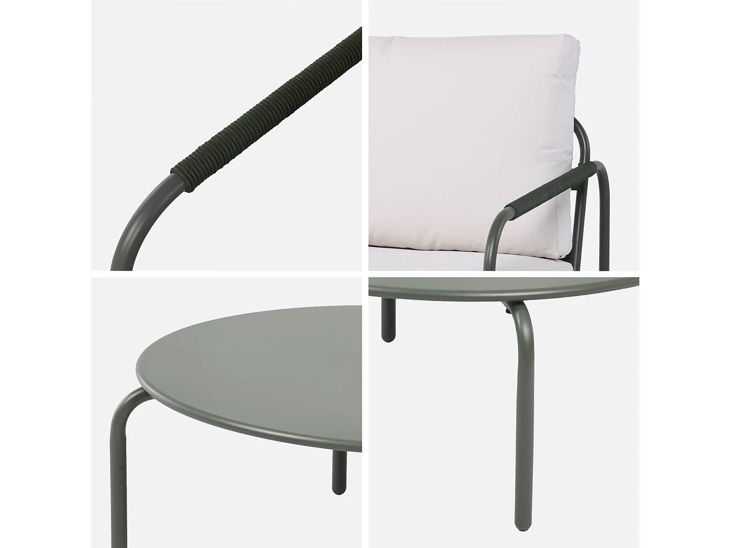 Set da giardino in acciaio, 7 persone, verde kaki