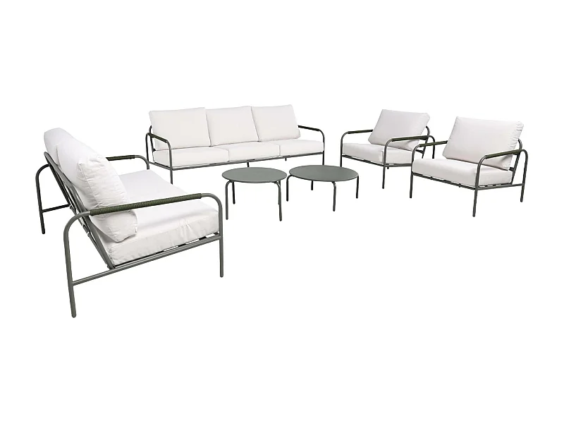 Set da giardino in acciaio, 7 persone, verde kaki