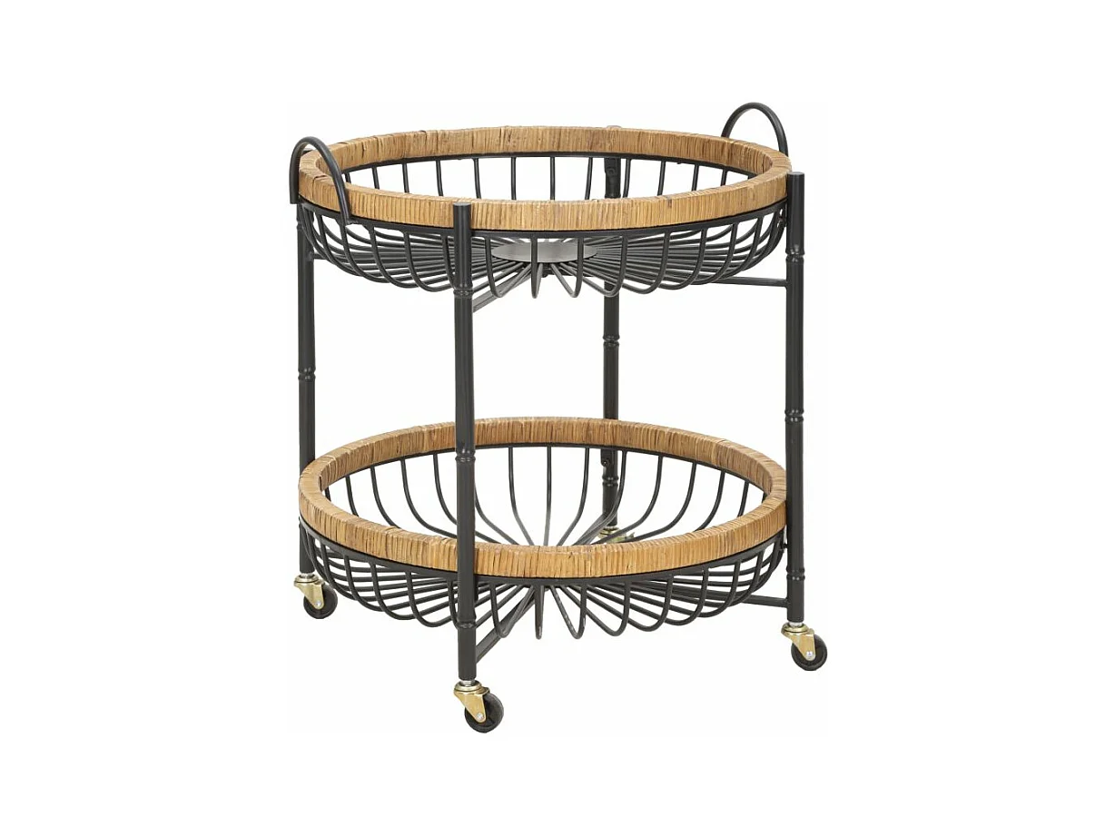 Carrello doppio in ferro e legno nero e marrone cm 57x55,5x62,5