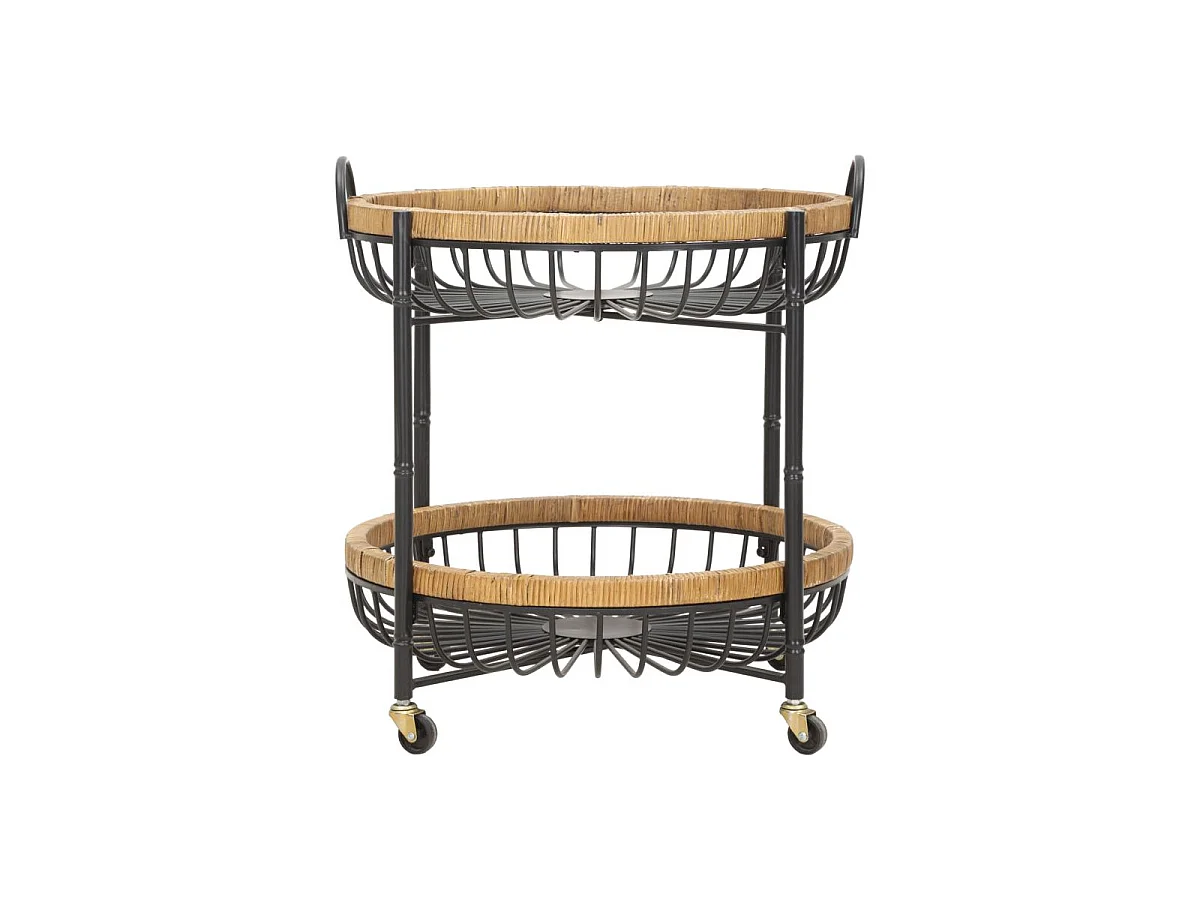 Carrito doble de hierro y madera, negro y marrón, 57x55,5x62,5 cm