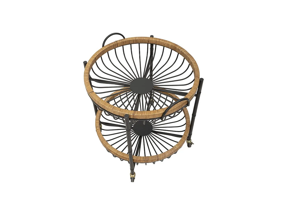 Carrito doble de hierro y madera, negro y marrón, 57x55,5x62,5 cm