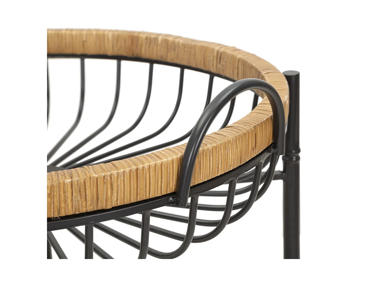 Carrito doble de hierro y madera, negro y marrón, 57x55,5x62,5 cm