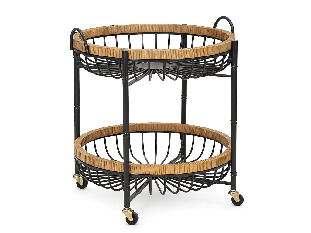 Stolik pomocniczy - wielokolorowy, żelazo, rattan, boho chic, 57 x 55,5 x 62,5 cm - Cebu
