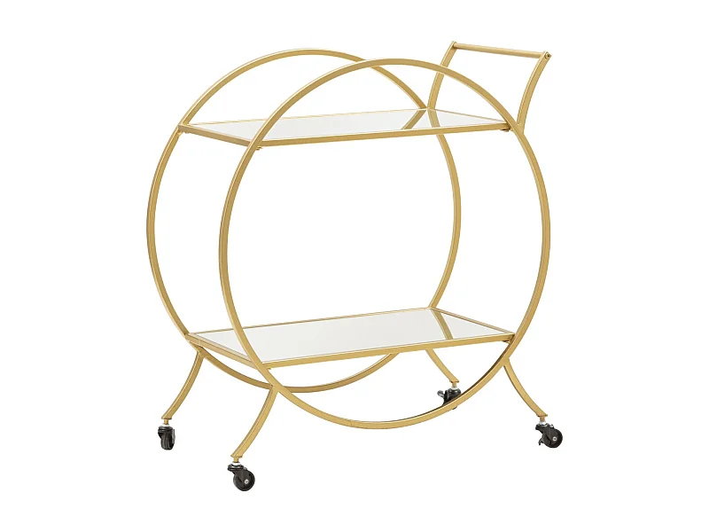 Carrello con 2 ripiani a specchio in metallo dorato cm 70x36,5x78