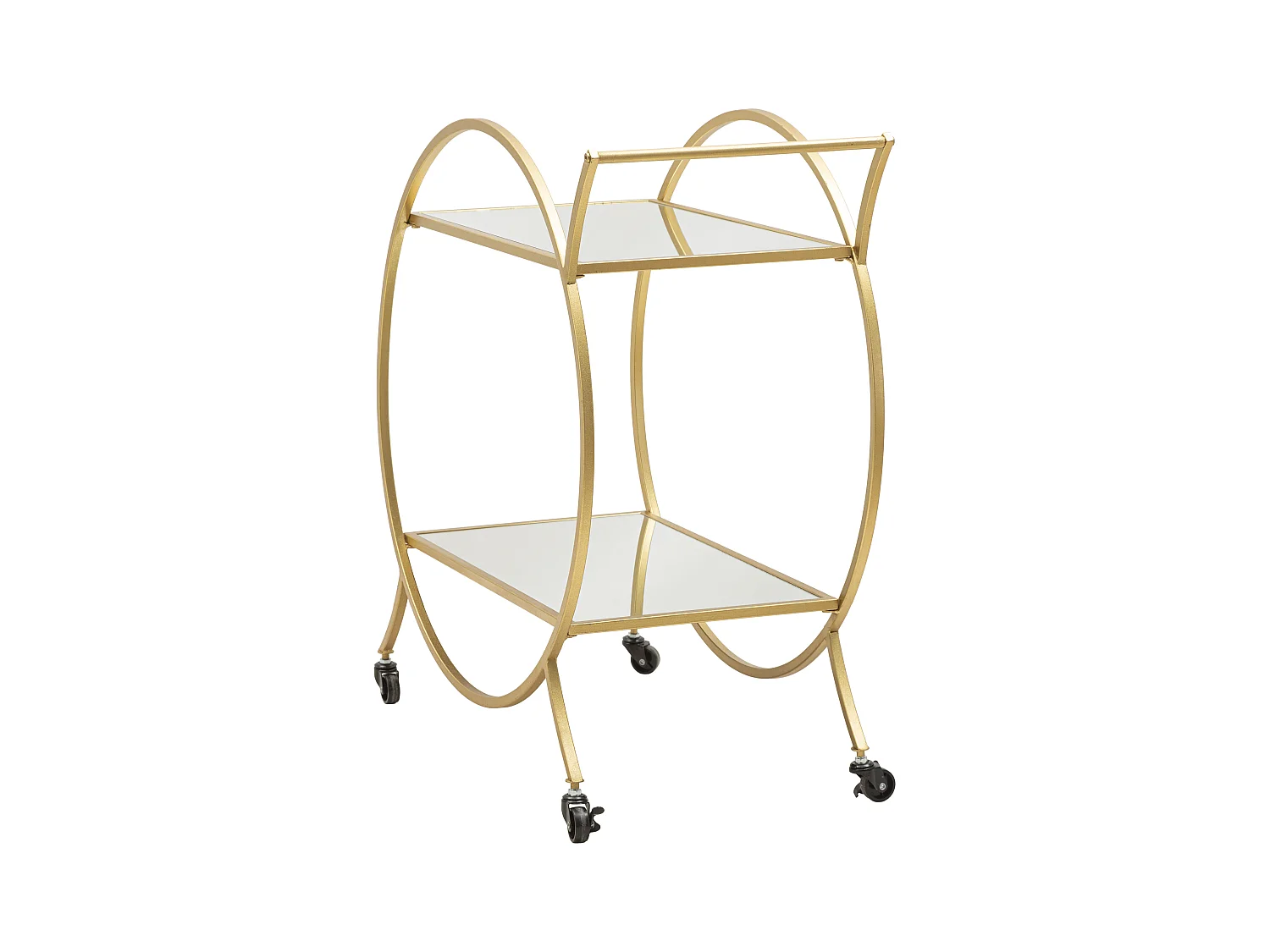 Carrello con 2 ripiani a specchio in metallo dorato cm 70x36,5x78