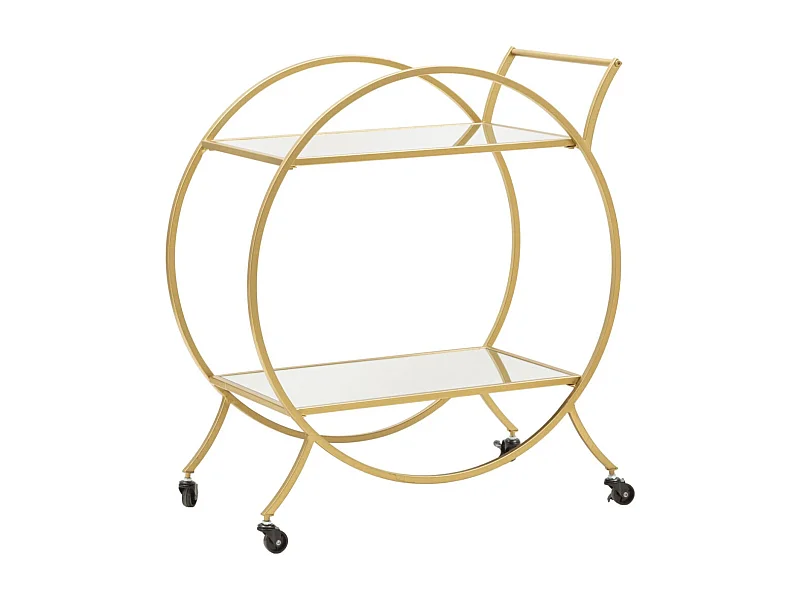 Trolley met 2 spiegelplanken in goudkleurig metaal 70x36,5x78 cm