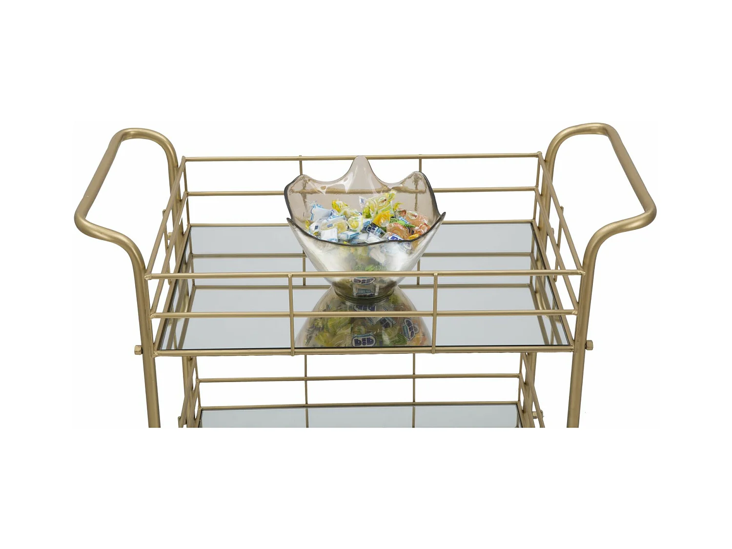 Carrello simmetrico rettangolare in metallo dorato cm 60x30,5x80