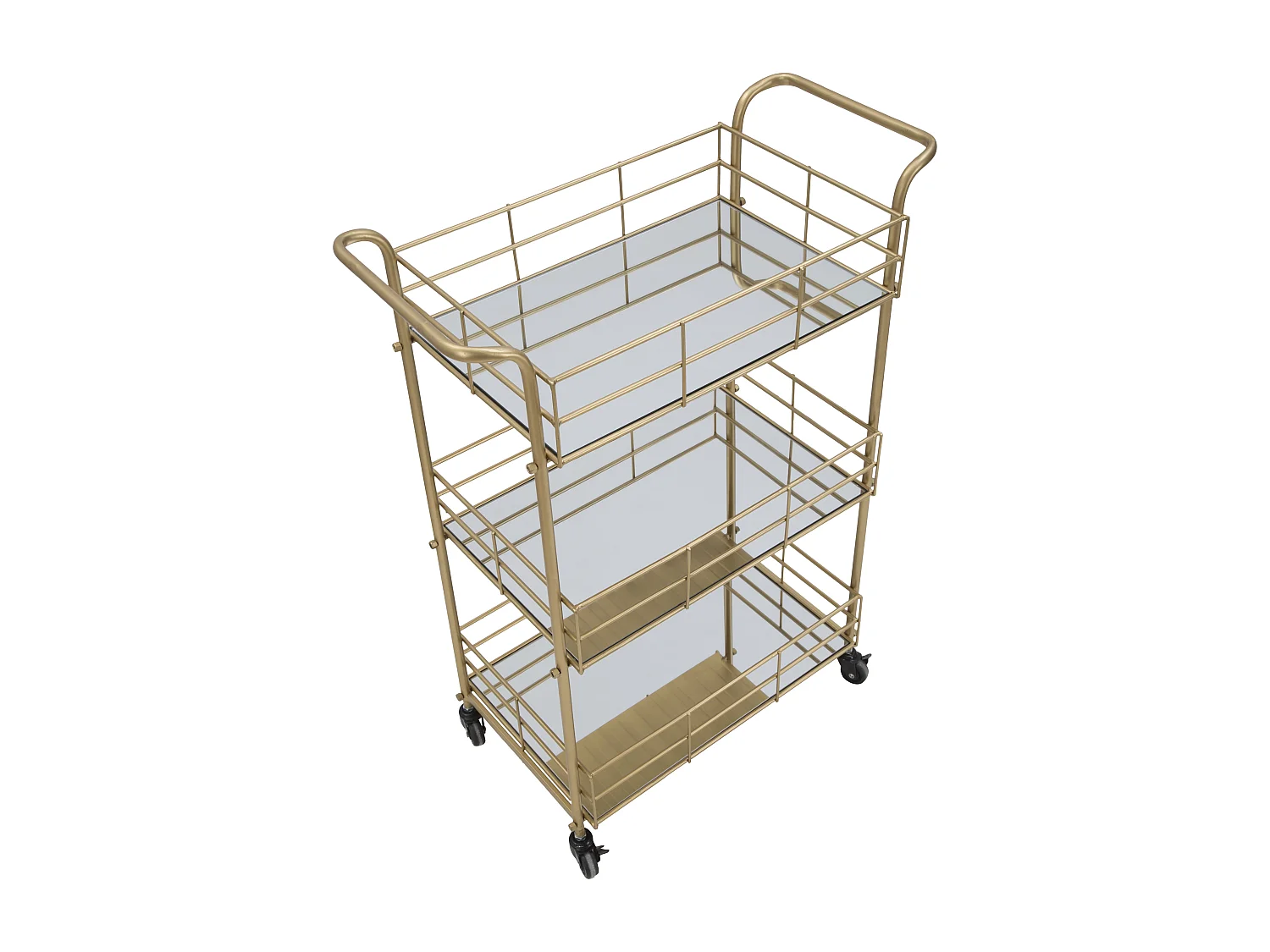 Carrito de bar rectangular dorado con estantes de vidrio espejado Glammy