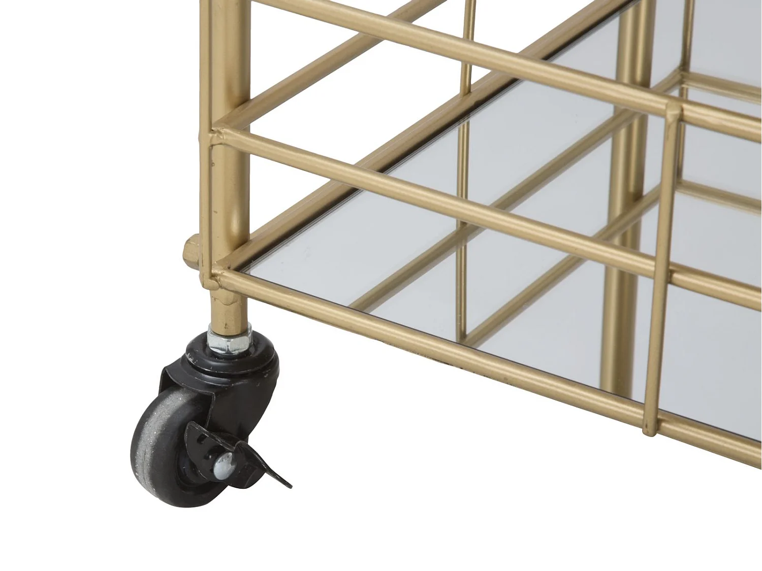 Carrito de bar rectangular dorado con estantes de vidrio espejado Glammy