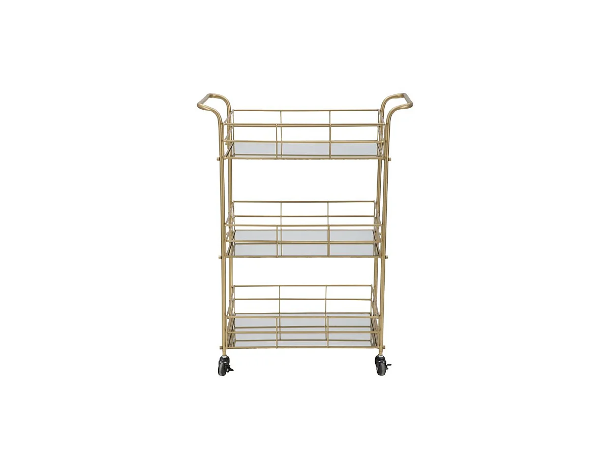 Carrito de bar rectangular dorado con estantes de vidrio espejado Glammy