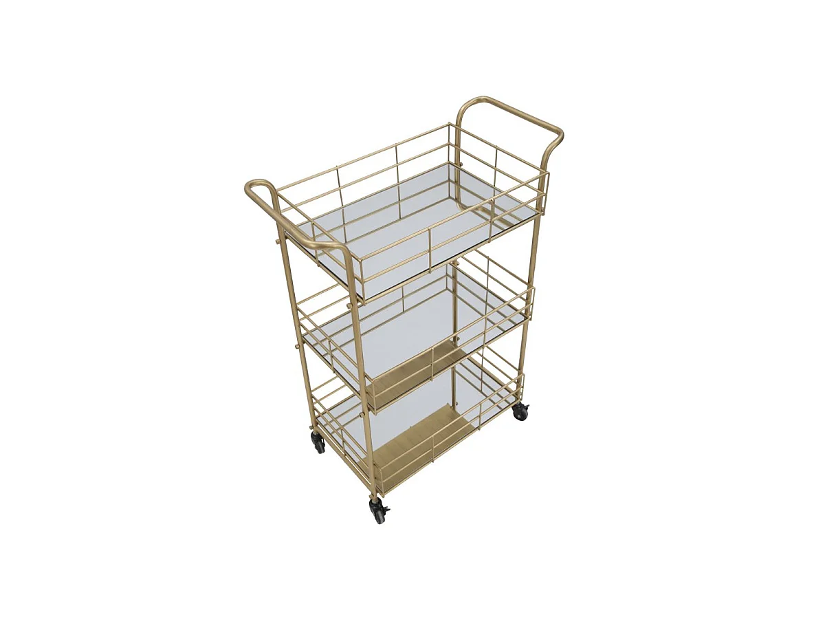 Carrito de bar rectangular dorado con estantes de vidrio espejado Glammy