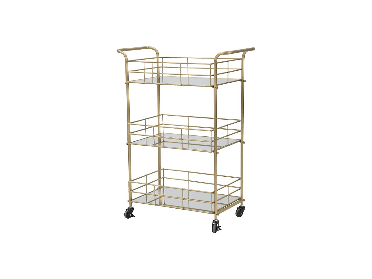 Carrito de bar rectangular dorado con estantes de vidrio espejado Glammy