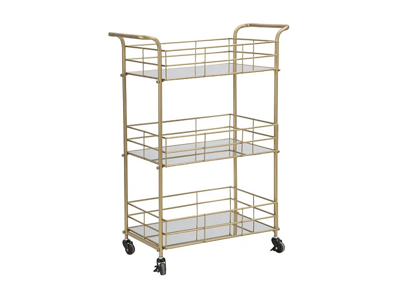 Symmetrische rechthoekige trolley in goudkleurig metaal, 60x30,5x80 cm