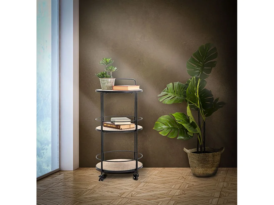 Ronde, veelkleurige metalen trolley met 2 planken, 40x41,5x82 cm