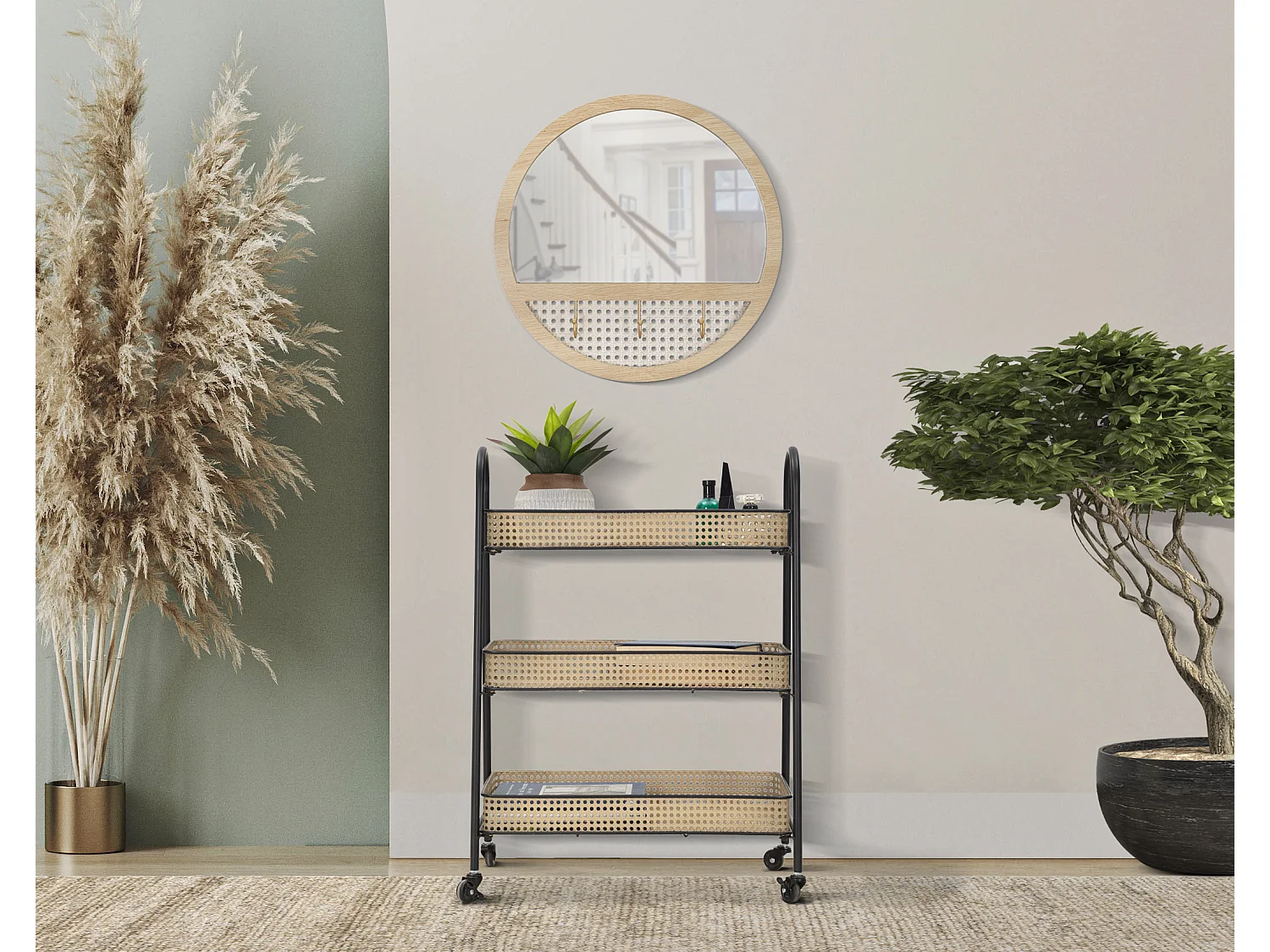 Carrello con 3 ripiani in metallo marrone e nero Ø cm 60x30x80