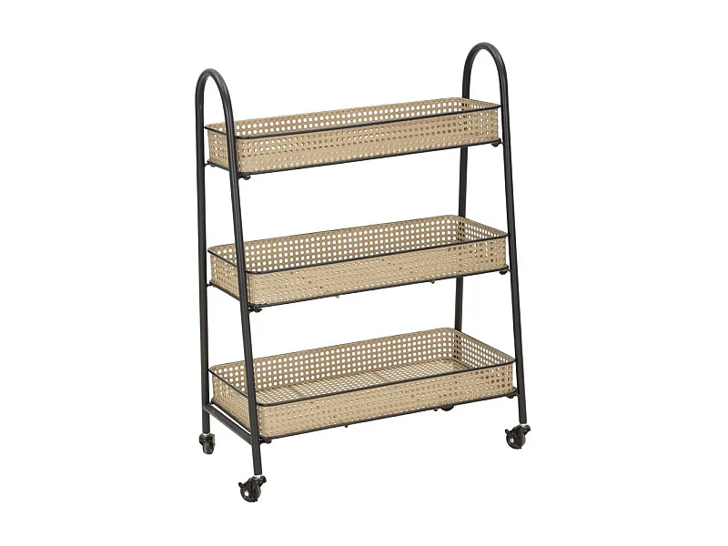 Desserte de Cuisine 3 Niveaux "Fuji" 80cm Naturel & Noir