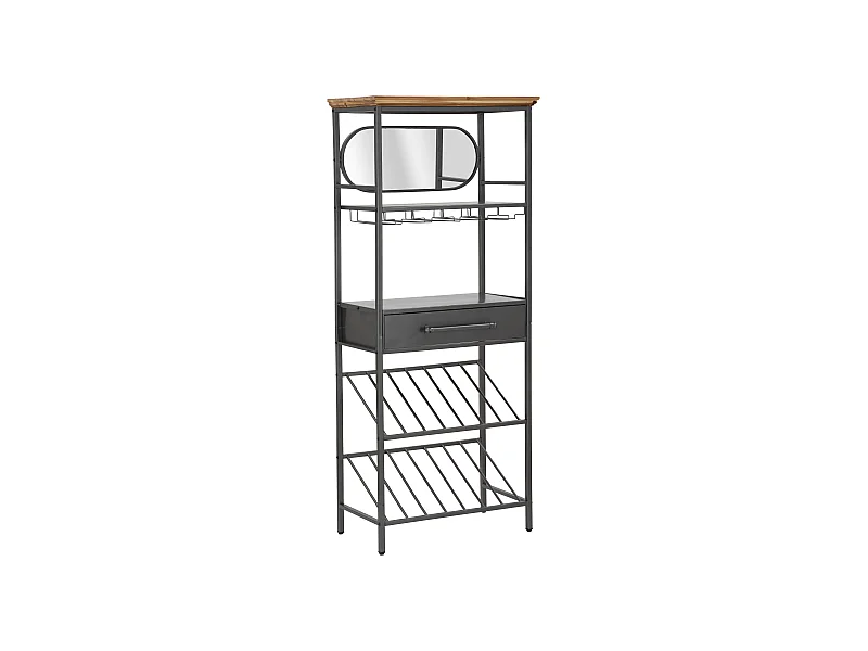 Meuble en métal noir avec tiroir et porte-bouteille 68x37x165 cm