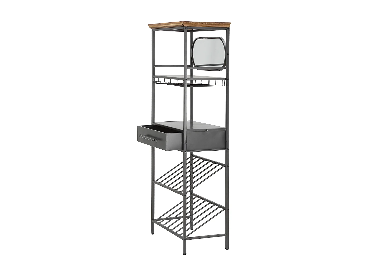 Meuble en métal noir avec tiroir et porte-bouteille 68x37x165 cm