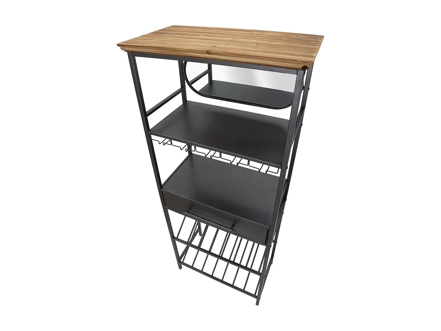 Meuble en métal noir avec tiroir et porte-bouteille 68x37x165 cm