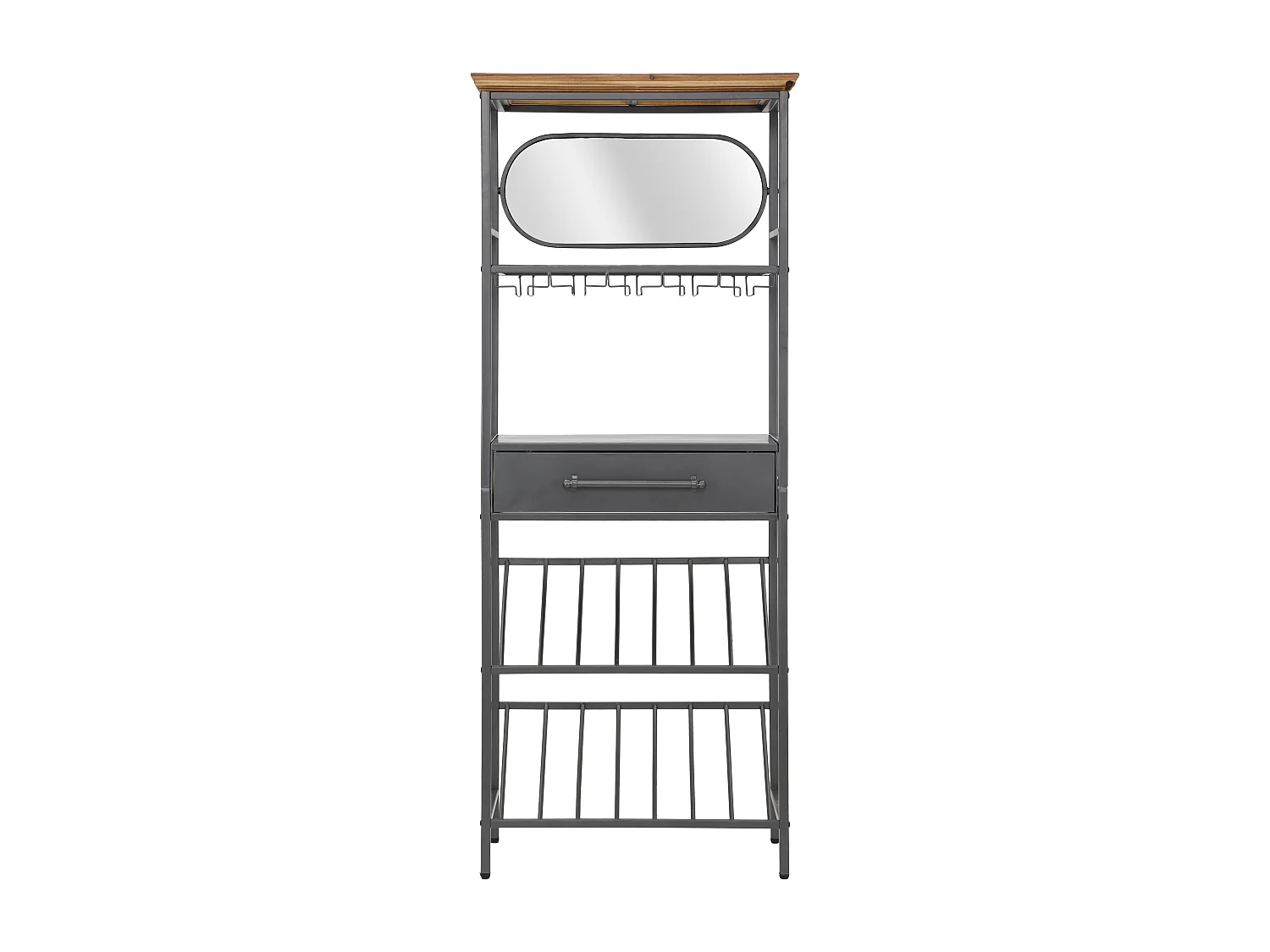 Meuble en métal noir avec tiroir et porte-bouteille 68x37x165 cm