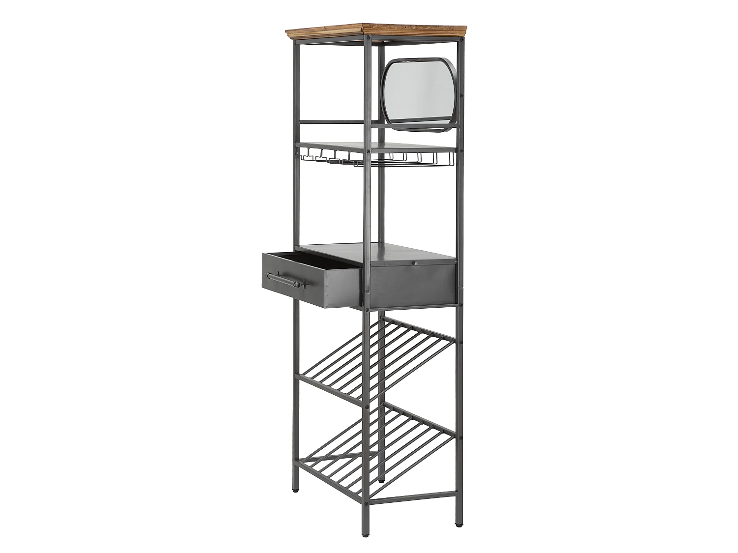 Meuble en métal noir avec tiroir et porte-bouteille 68x37x165 cm