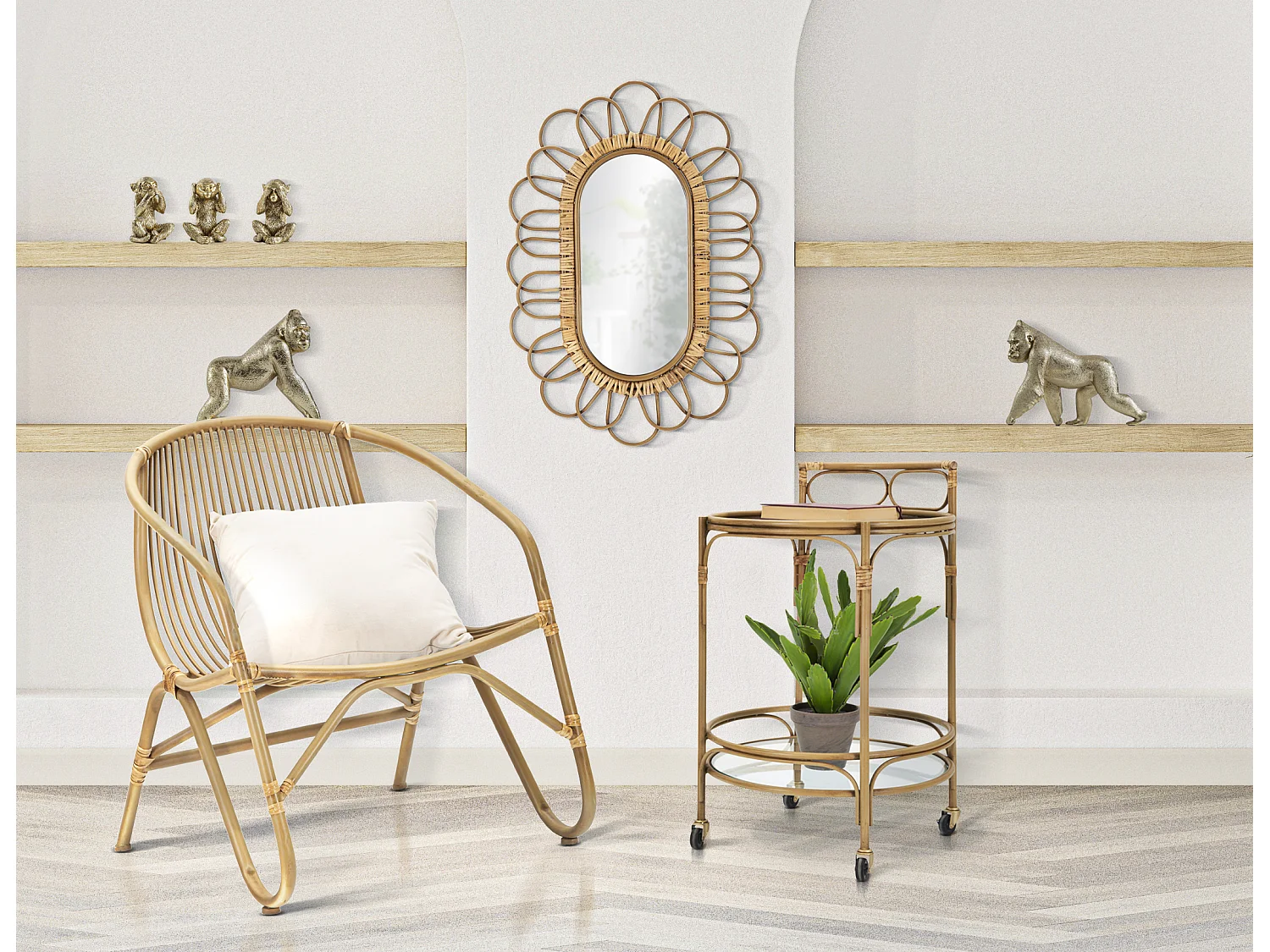 Desserte de Cuisine 2 Niveaux "Panama" 74cm Naturel