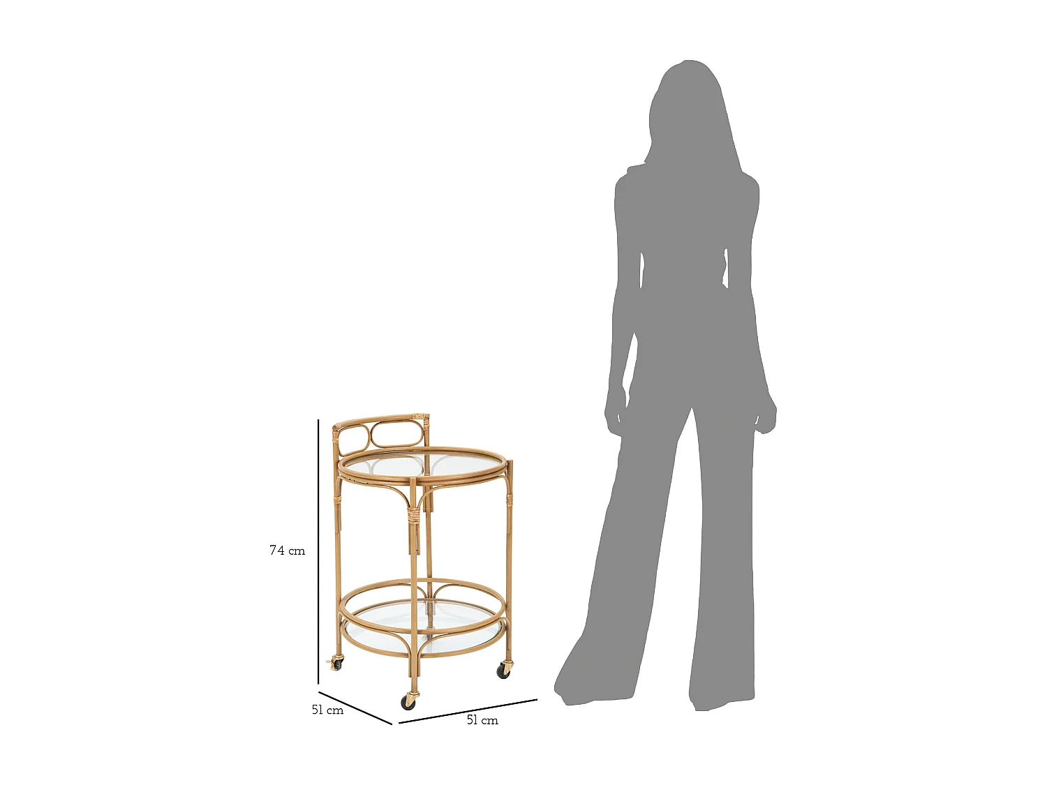Ronde bruine metalen trolley Ø 51x74 cm
