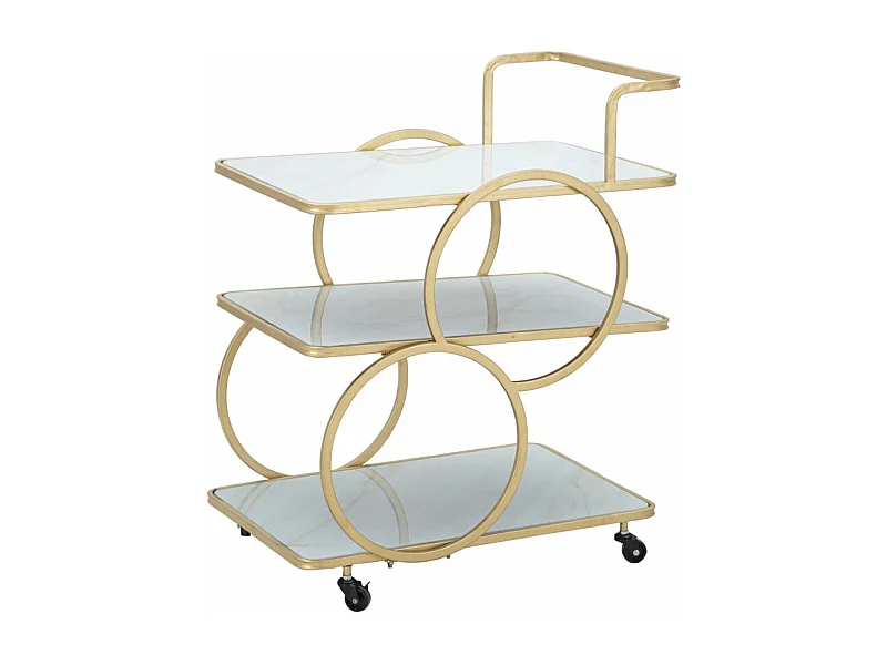 Carrello in metallo dorato con 3 ripiani in vetro cm 64x46x79