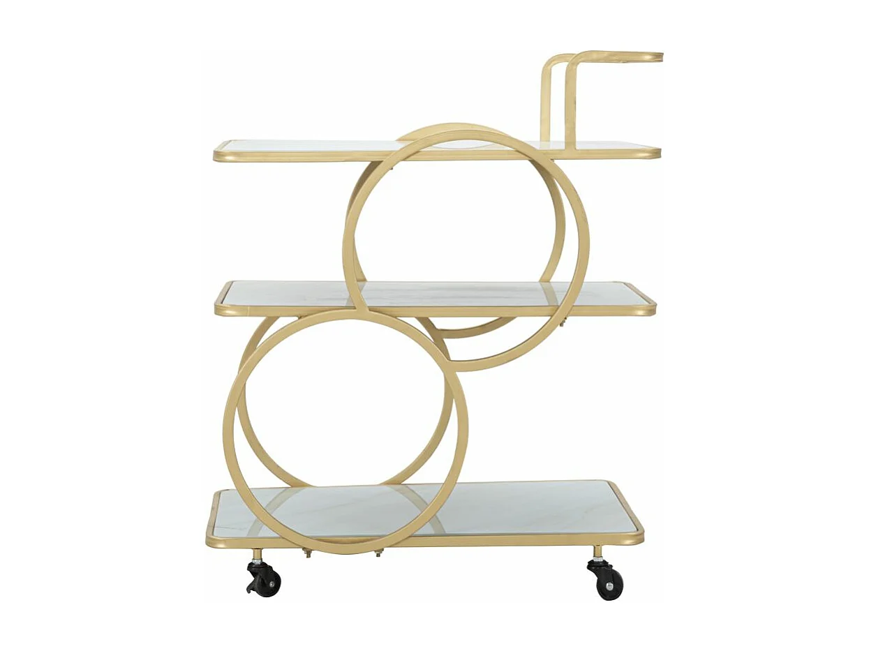 Desserte en métal doré avec 3 étagères en verre 64x46x79 cm