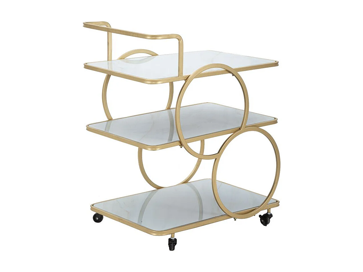 Desserte en métal doré avec 3 étagères en verre 64x46x79 cm