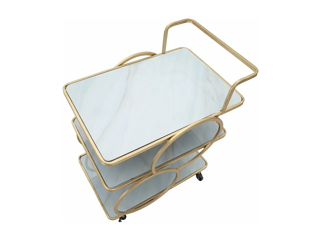 Desserte en métal doré avec 3 étagères en verre 64x46x79 cm