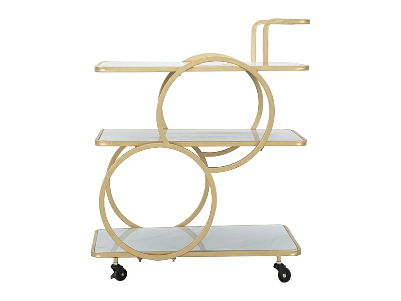 Gouden metalen trolley met 3 glazen planken, 64x46x79 cm