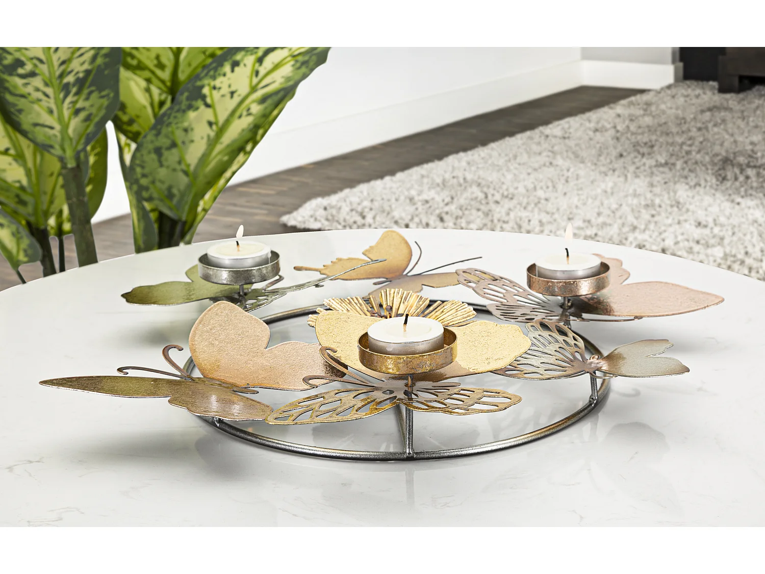 Bougeoir Design en Métal "Papillons" 39cm Multicolore