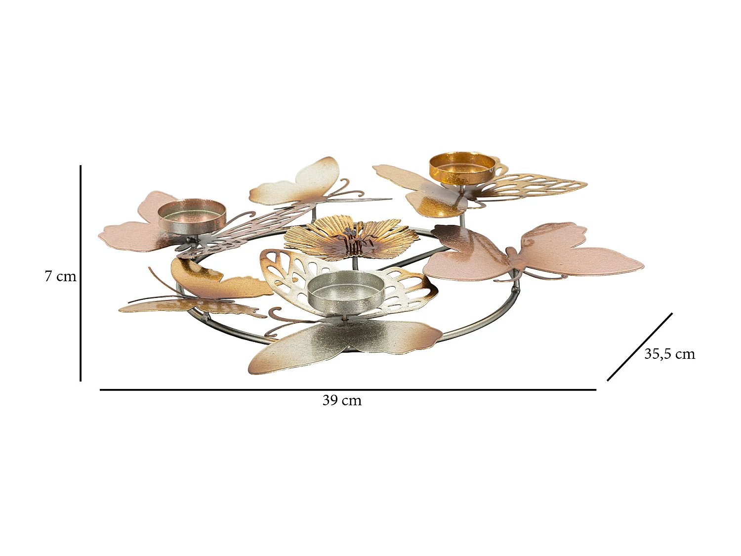 Bougeoir Design en Métal "Papillons" 39cm Multicolore