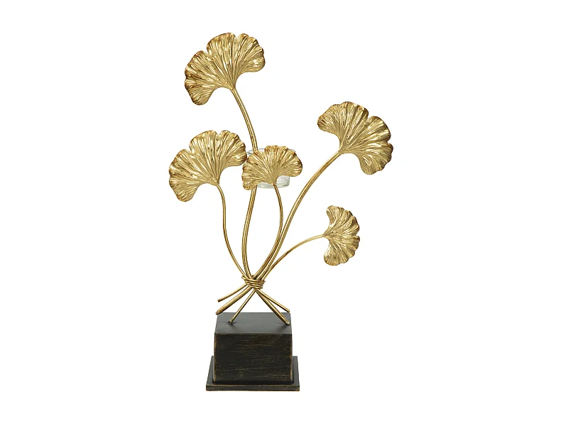 Portacandele in metallo dorato con foglie cm 29x12,5x44