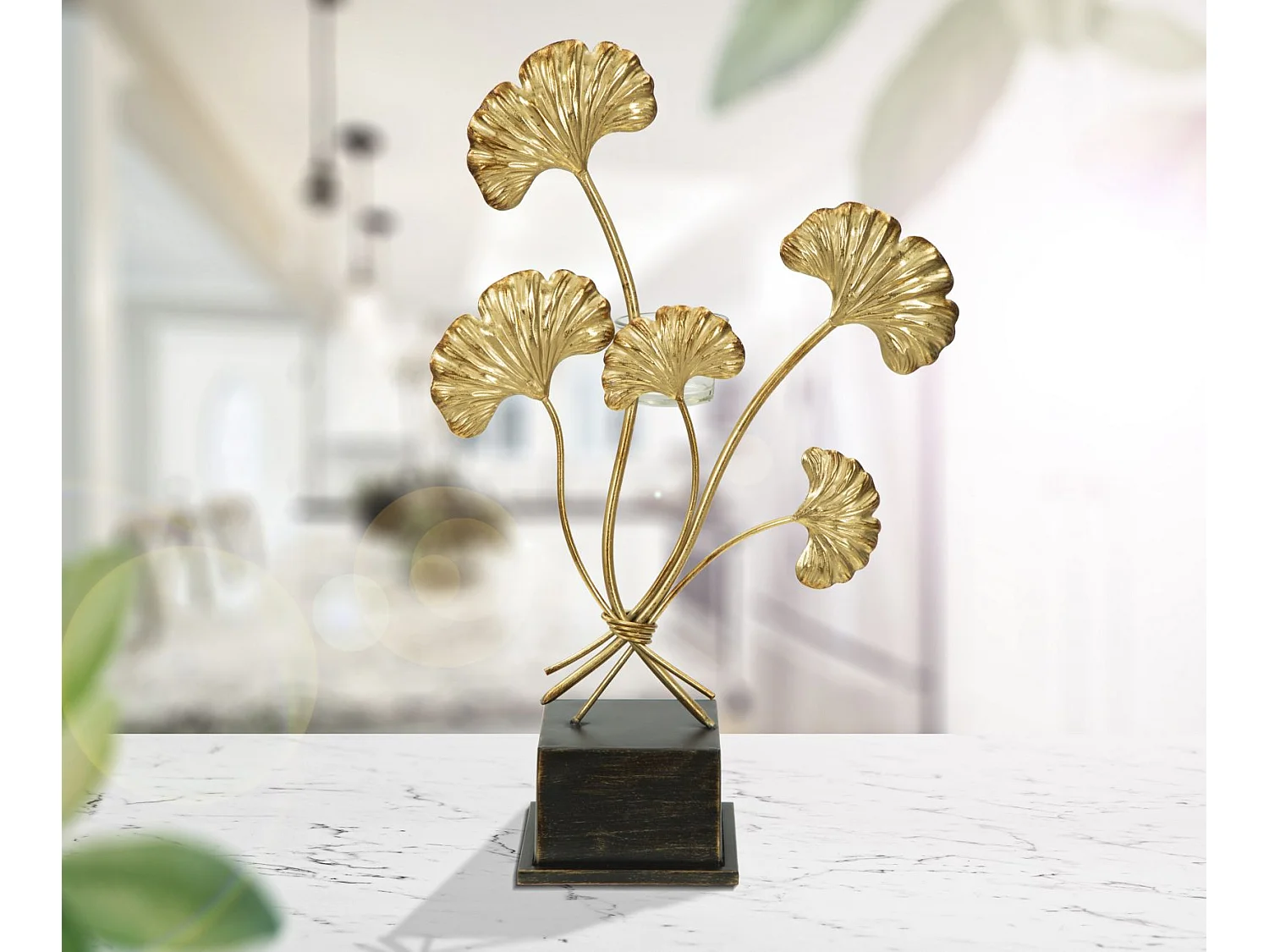 Bougeoir Design en Métal "Iris" 44cm Or