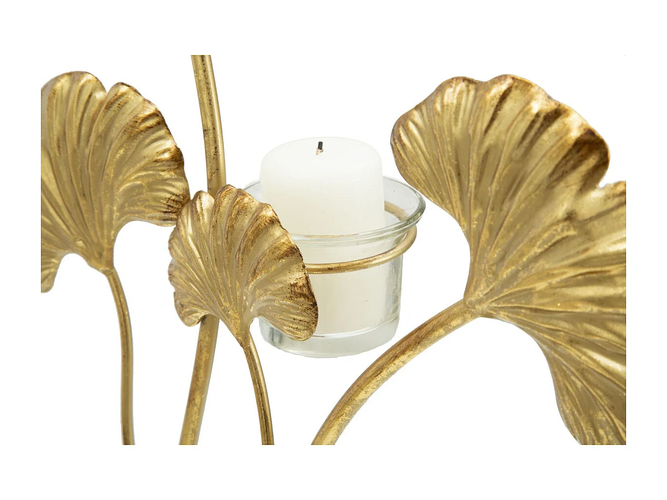 Gouden metalen kaarsenhouder met bladeren 29x12,5x44 cm