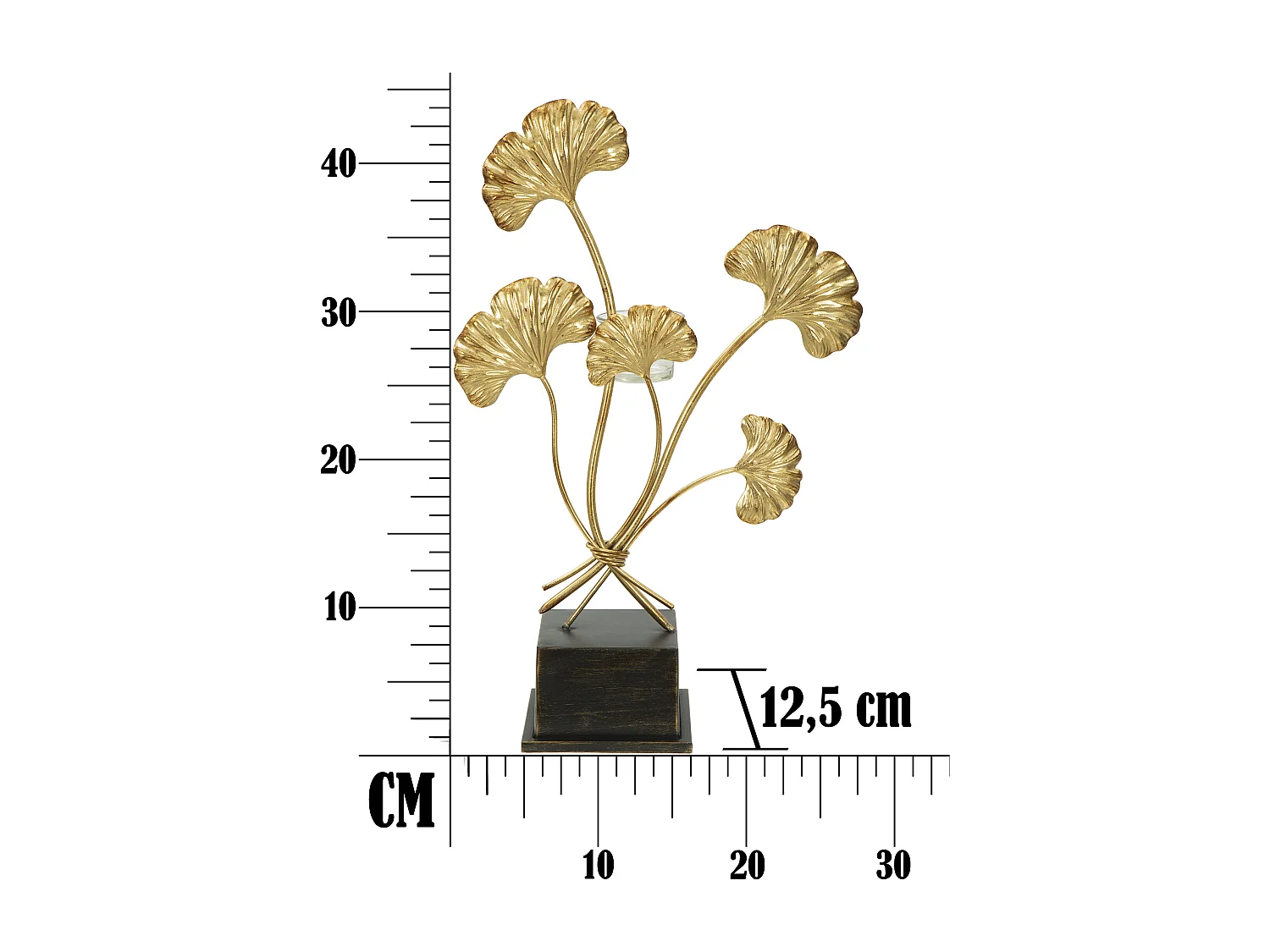 Gouden metalen kaarsenhouder met bladeren 29x12,5x44 cm