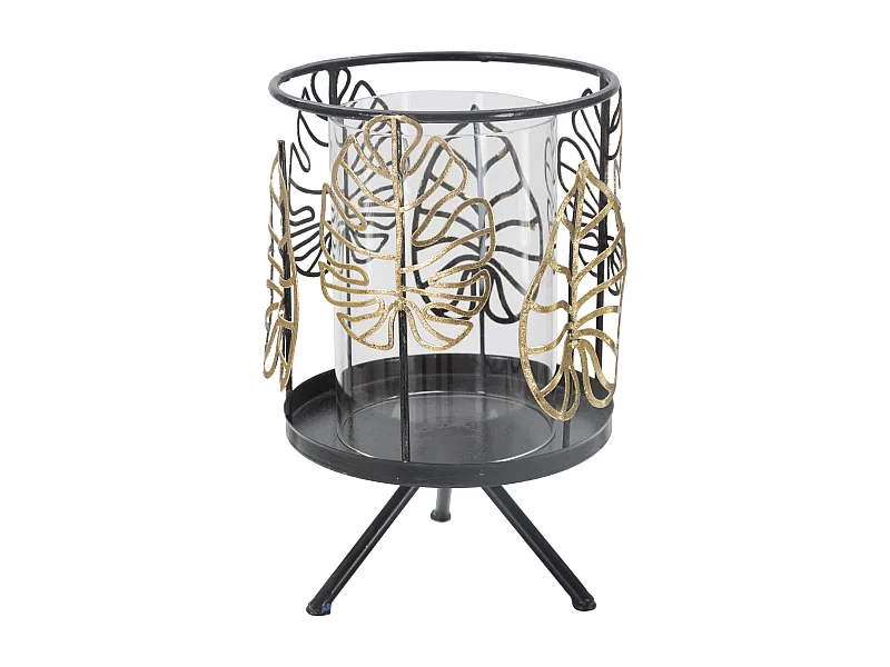 Portacandele in metallo grigio foglie Ø cm 15x23,5