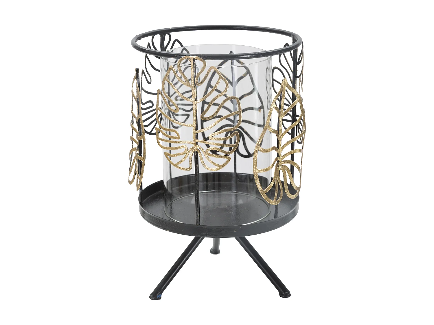 Bougeoir en métal feuille grise Ø 15x23,5 cm