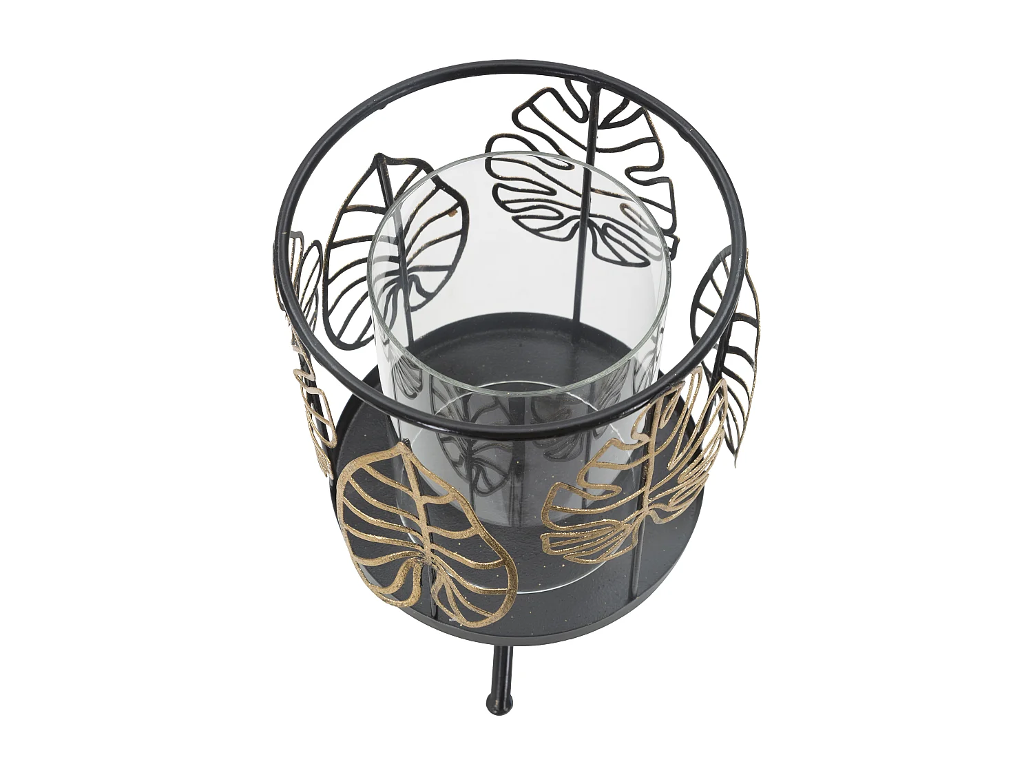 Bougeoir en métal feuille grise Ø 15x23,5 cm