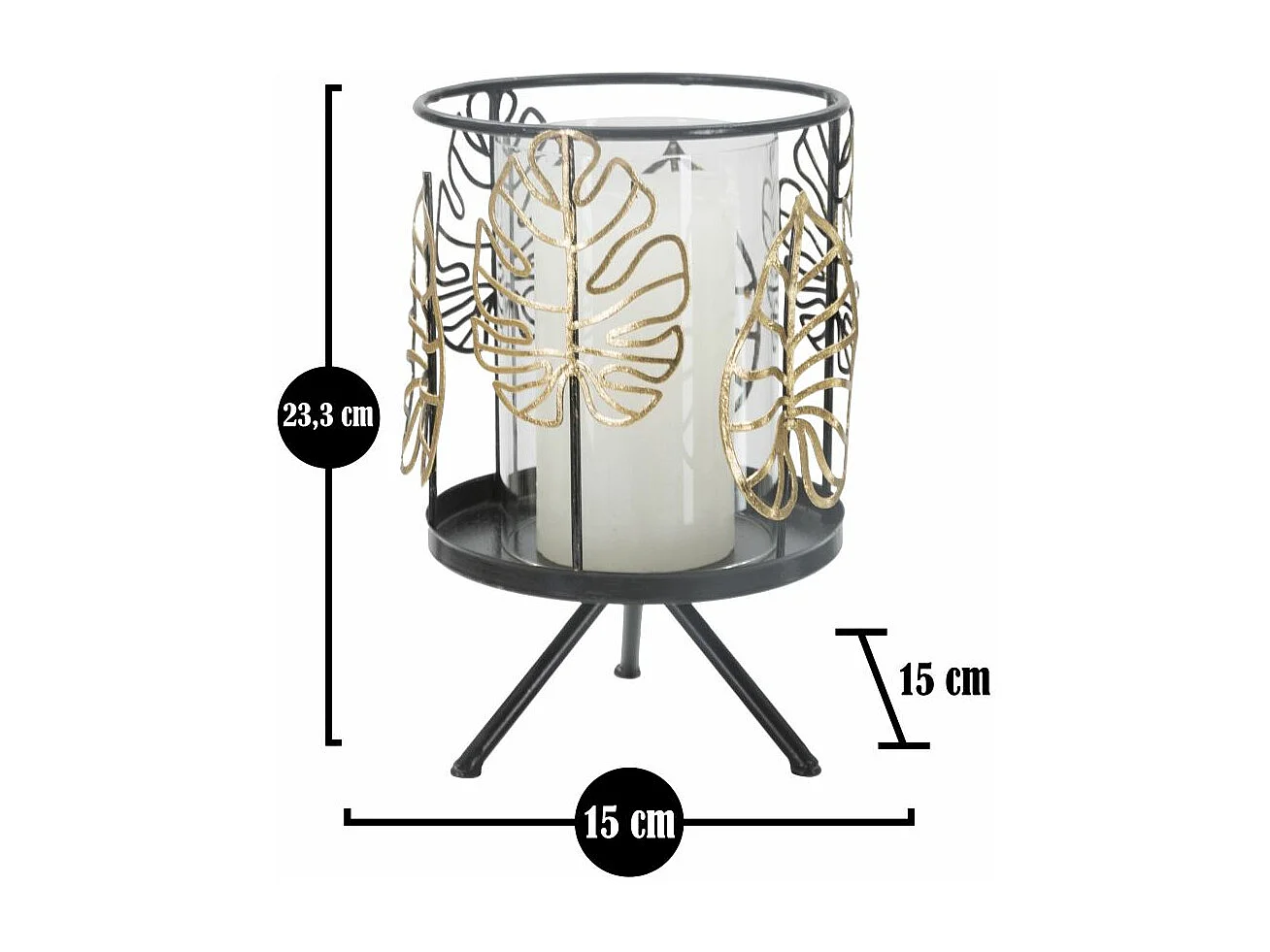 Bougeoir en métal feuille grise Ø 15x23,5 cm