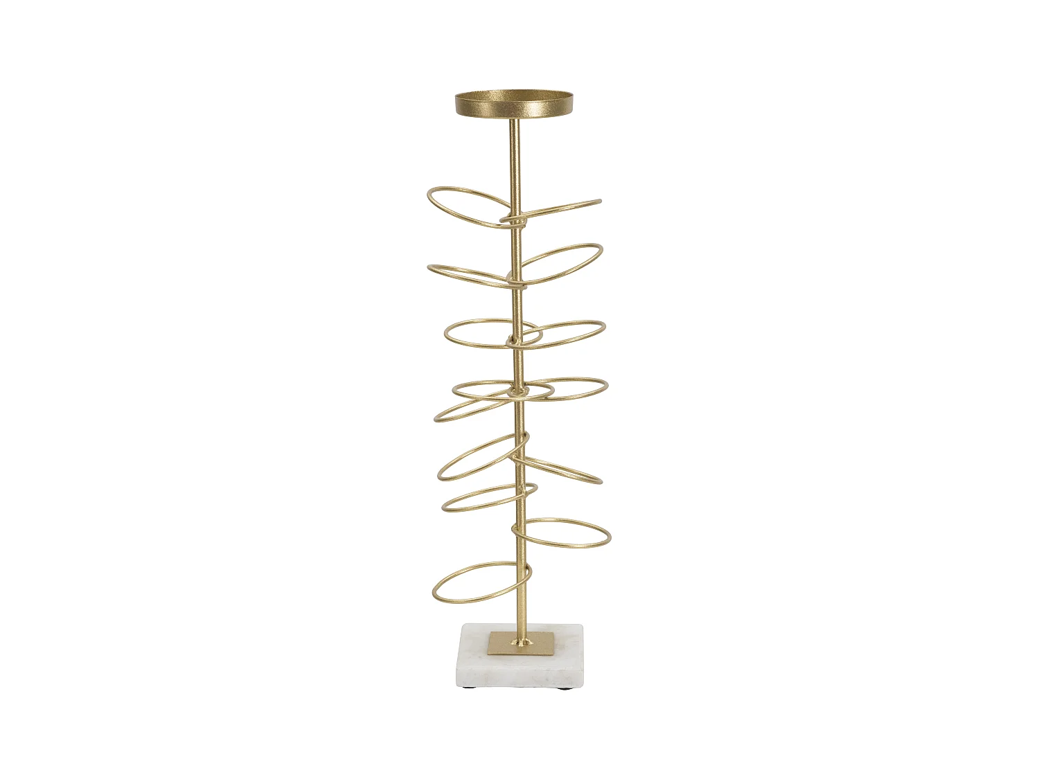 Support de Bougie Élégant en Métal Doré avec Base en Marbre - Porte-bougie Rings 14x13x46 cm, Design Géométrique Chic et Moderne
