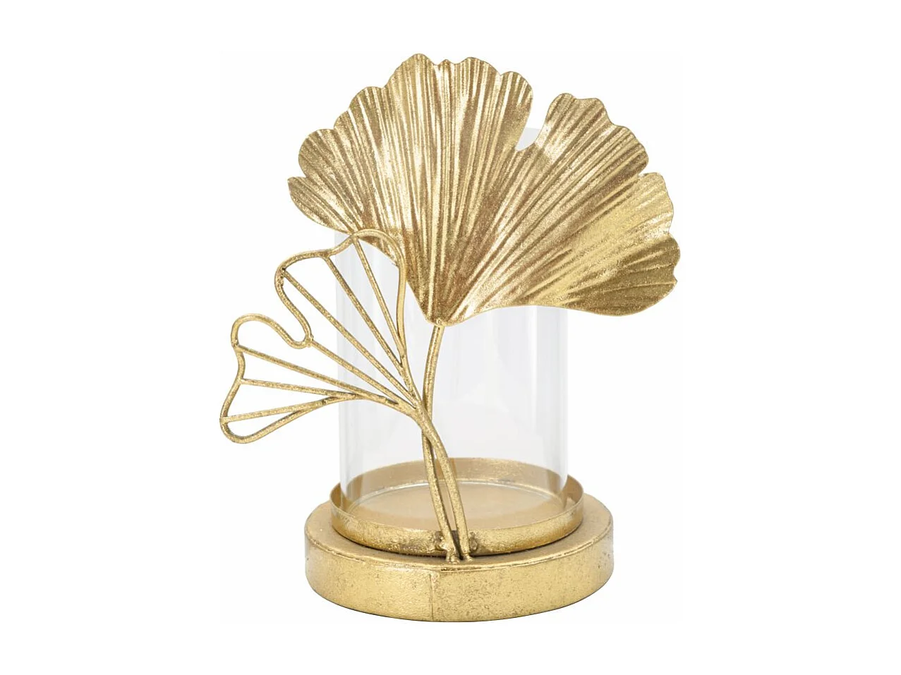 Photophore Design en Verre "Feuilles" 21cm Or