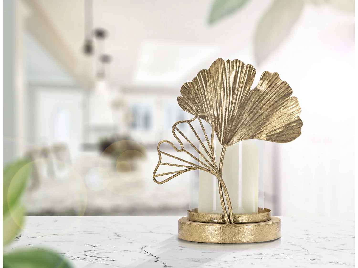 Photophore Design en Verre "Feuilles" 21cm Or