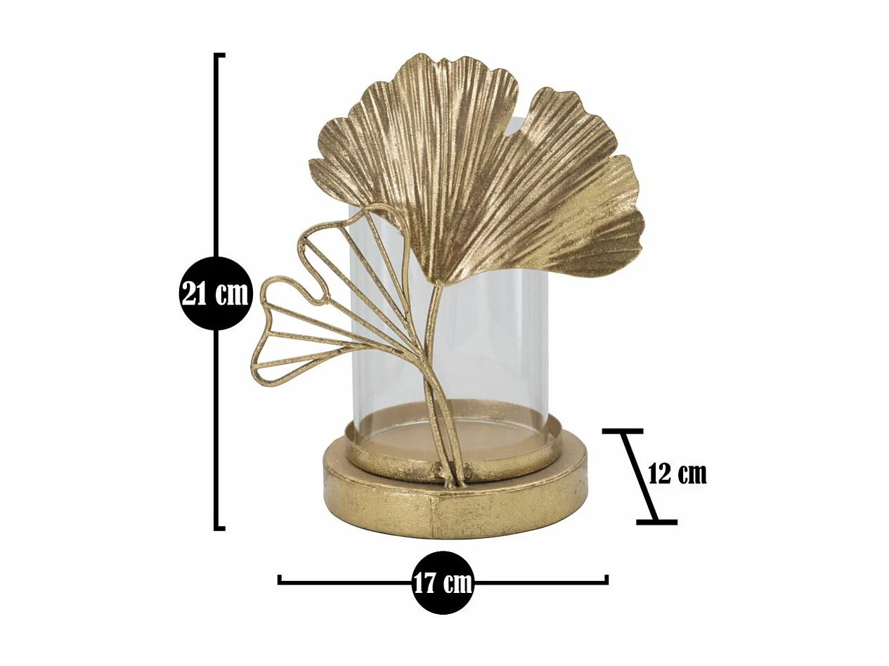 Photophore Design en Verre "Feuilles" 21cm Or
